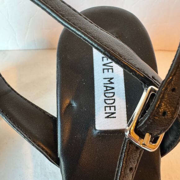 Steve Madden Mareena Leather Block Heel Sandal‎ Womens sz 10 Black Ankle Strap - Picture 7 of 11